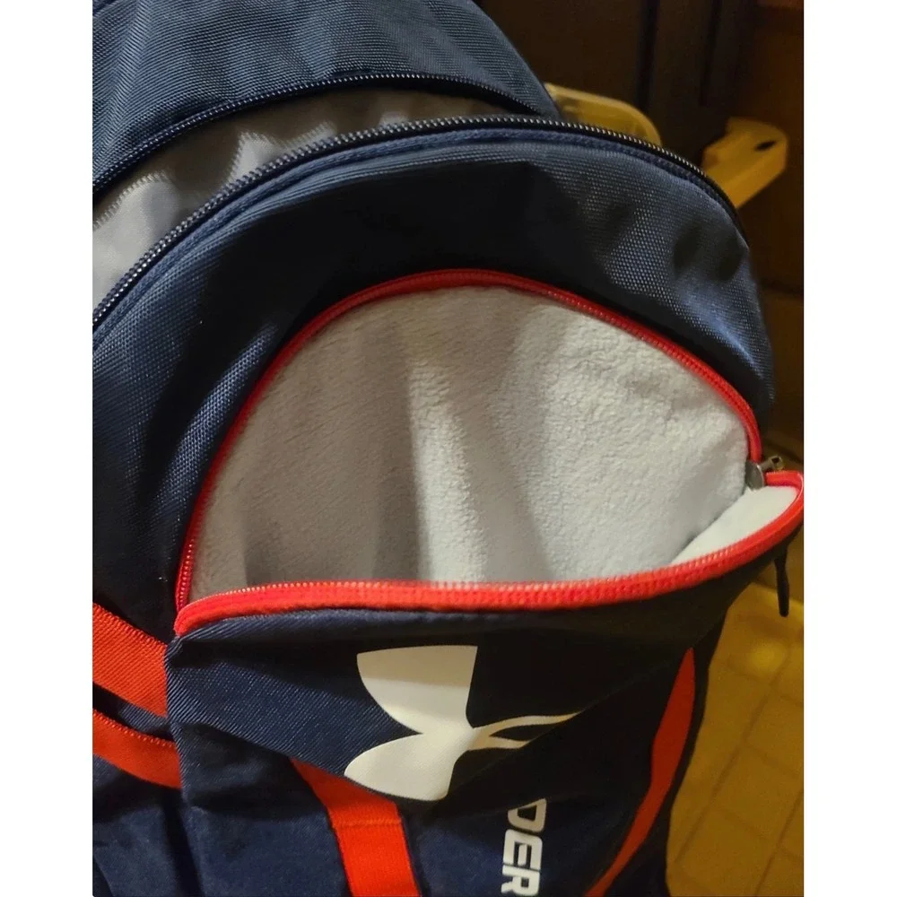 Under Armour Hustle 5.0 Backpack Navy Red‎ UA Storm Water Repellent Laptop